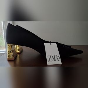 Womens new Zara black gold shoes sz 11